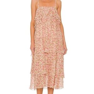 Something Navy Revolve Floral Pink Tiered Midi Dress Size Medium
